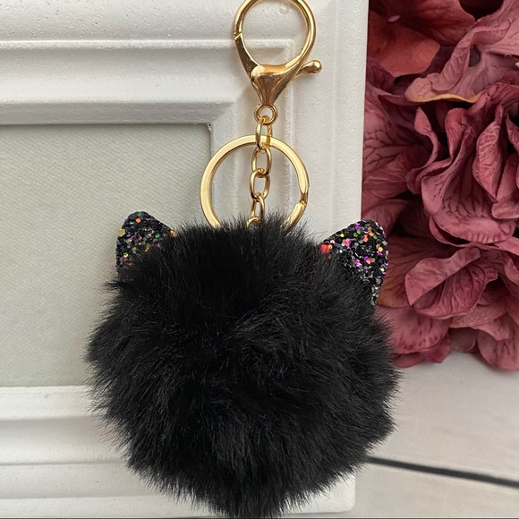 Fluffy Black Owl with Glasses Pom Pom Keychain - Picture 8 of 14